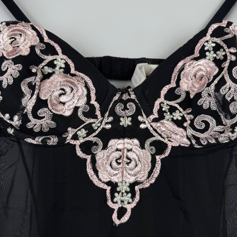 Y2K Babydoll Floral Embroidery Sheer Mesh 34B Chemise Coquette Romantic Boudoir - Picture 7 of 10